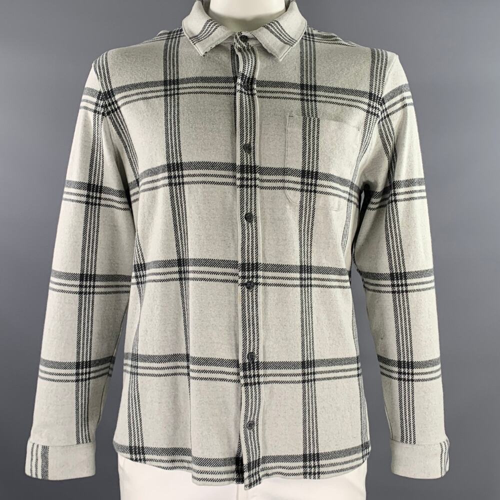 VINCE Size XL Grey Black Plaid Polyester Blend Button Up Long Sleeve Shirt